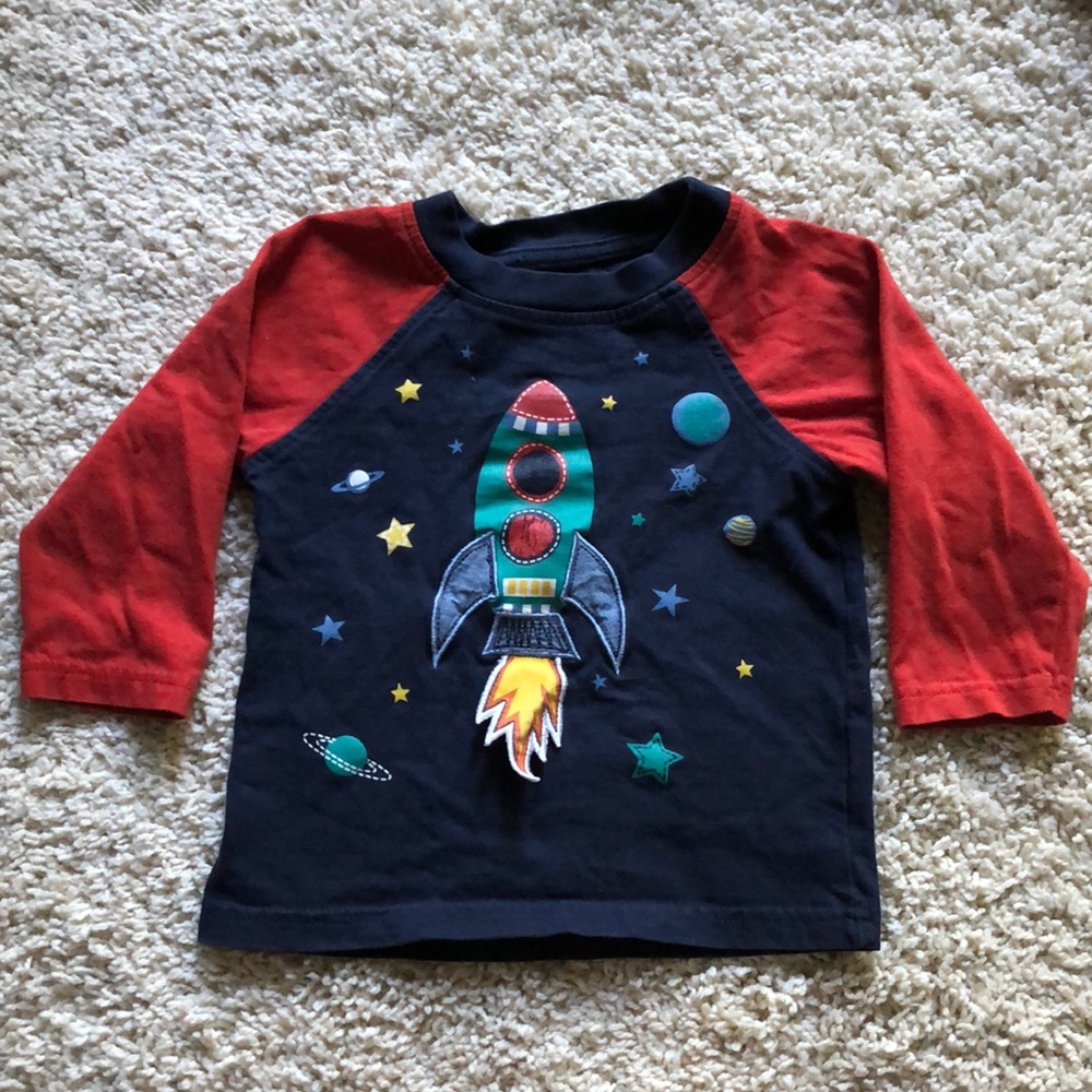 Mini Boden Rocket Ship Shirt 18 Months